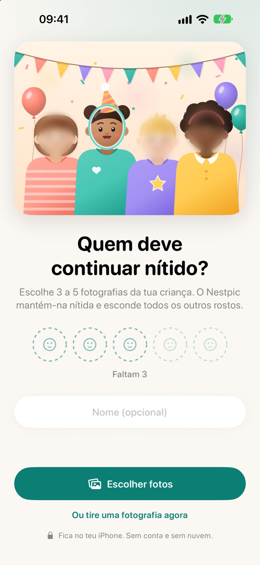O primeiro ecrã do Nestpic, a perguntar quem deve ficar nítido