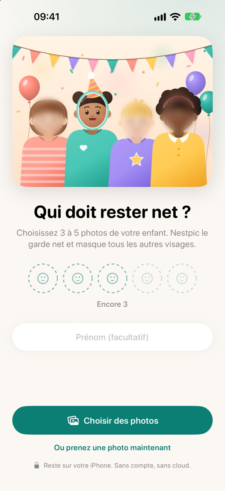 Le premier écran de Nestpic, qui demande qui doit rester net