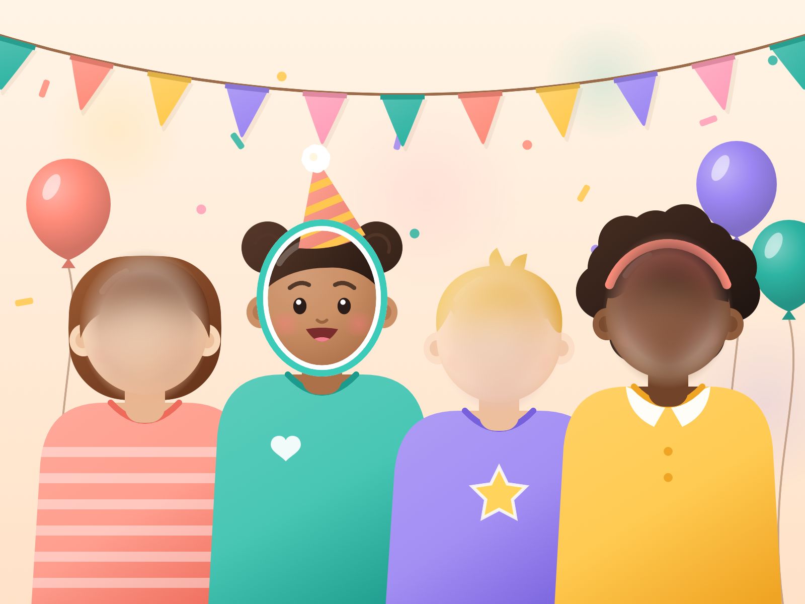Ein Partyfoto mit vier Kindern. Nach Nestpic ist nur noch ein Kind zu erkennen.